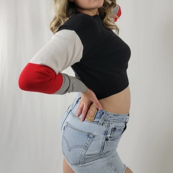 Striped Colorblock Crop Pullover Sweatshirt - S - Picture 4 of 5